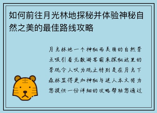 如何前往月光林地探秘并体验神秘自然之美的最佳路线攻略